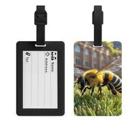 Bee on The Square Luggage Tags Suitcases - TPU Travel Bag Tags with Name Id Label and Black Loop - Unique Cute Id Labels for Women Men Suitcase Baggage Bag Backpack Instrument