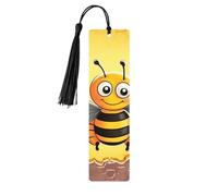 Bee on The Square Wood Bookmark for Book Lovers Birthday Teachers Gift, Handmade Craft Book Marks Ornaments with Tassel Exquisite Reading Page Markers for Men Women