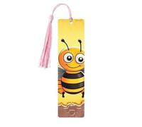 Bee on The Square Wood Bookmark for Book Lovers Birthday Teachers Gift, Handmade Craft Book Marks Ornaments with Tassel Exquisite Reading Page Markers for Men Women