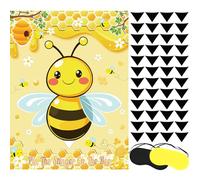 Bee Party Decoration Game, Pin the Stinger on The Bee with Honeycomb Poster, 48 Stickers Blindfold Game, Honeybee Birthday Party Decorations Family Activities Supplie