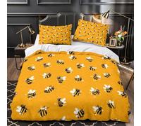 Bee pattern design 3D Printed 3-Piece Comforter Cover Cartoon honeycomb style Bed Cover Set Hypoallergenic Dust Mite Resist Microfiber Concealed Zipper for Kids Teens Women Men King（220x240cm）