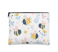 Bee Pattern Makeup Bag, Cute Cartoon Insect Cosmetic Travel Pouch for Women, Portable Small Canvas Zipper Organizer, Spring Gift Skincare Toiletry Bag, Yellow, 7x9 Inch, Bee