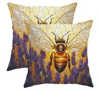 Bee Pillow Covers Set of 2, Lavender Honey Bee Throw Pillow Cases, Spring Seasonal Decorative Farmhouse Decor Cushion Covers for Home Sofa Bed Couch 18x18 Inch
