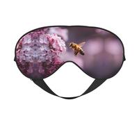 Bee Pollinating Lilac Print Silk Sleeping Mask with Adjustable Strap-Silk Eye Mask Soft Eye Cover,for Blocking Out Lights Sweet Sleep Travel Relax, Nap, Meditation
