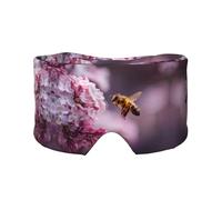 Bee Pollinating Lilac Print Sleep Eye Mask with Earmuffs - Block Out Light Contoured Night Blindfold Eye Sleeping Mask with Ear Cover for Men Women Side Sleeper Night Gift