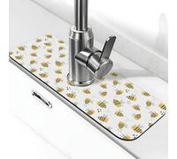 Bee print Faucet Mat for Kitchen Sink, Kitchen Sink Faucet Mat Splash Guard Absorbent Fast Drying, Around Faucet Draining Mat for Kitchen Sink, Bathroom Sink Mat