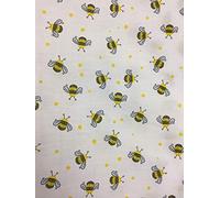 Bee Print Polycotton Fabric White by The metre - Crafting Material