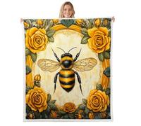 Bee Print Throw Blanket,Cartoon Bee Vintage Flowers Fleece Blanket for Bedroom Decor,Rustic Animals Super Soft Blankets for Sofa Couch for All Seasons,Baby (30 x 40 Inches)