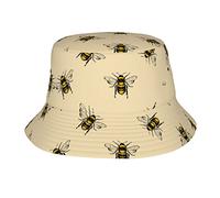 Bee Print Unisex Bucket Hat Twill Fabric Sun Protection Stylish for All Seasons Bucket Hats Black, Black, One size