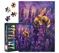 Bee Puzzles for Adults 1000 Pieces, Bee Collecting Nectar from Lavender Flowers Jigsaw Puzzle, Insect Portrait Impossible Challenges Puzzles, 19.5 x 27.5 Inch