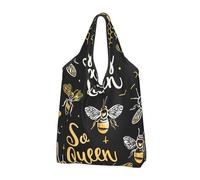 Bee Queen Foldable Shopping Bag Reusable Grocery Bags Honeycomb Portable Travel Pounch for Camping Daily Use Household