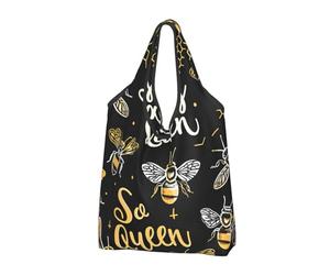 Bee Queen Foldable Shopping Bag Reusable Grocery Bags Honeycomb Portable Travel Pounch for Camping Daily Use Household
