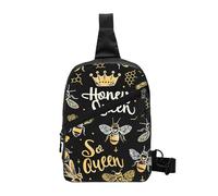 Bee Queen Foldable Sling Bag for Men Women Water Resistant Chest Bag Honeycomb Fanny Pack Crossbody Backpack for Travel Hiking Sports