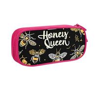 Bee Queen Pencil Case for Boys Girls Honeycomb Large Pen Bag Desk Stationery Organizer Pencil Pouch for School Office Zippered Makeup Bag
