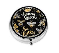 Bee Queen Small Pill Box 3 Compartment Portable Pill Box for Purse Pocket Honeycomb Mini Medicine Organiser for Daily Vitamin Fish Oil Storage