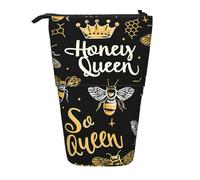 Bee Queen Standing Pencil Case Honeycomb Pen Pouch Holder Telescopic Pencil Bag Pop Up Cosmetics Bag Stationery Organizer for School Office Travel