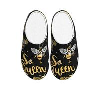Bee Queen Women's Slippers Flannel House Slippers for Men Honeycomb Non-Slip Warm Winter Shoes for Indoor Outdoor UK 9-10