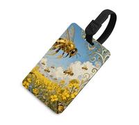 Bee Rapeseed Field Luggage Tag TPU Bag Tag Travel Airplane Essentials Personalized Luggage Tags Holder with Lanyard Name Id Identifier Card for Suitcase Backpack Toolbox