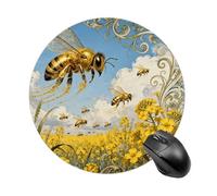 Bee Rapeseed Field Mouse Pad Round Laptop Mouse Mat Cute Computer Mousepad Keyboard Pad Non-Slip Desk Pads for Gaming Office Work Home