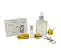Bee Revival Kit - 'Always Bee Happy' Engraved Keyring, Glass Vial, Bee Feed Dropper Bottle, Christmas Organza Pouch (White / Gold)
