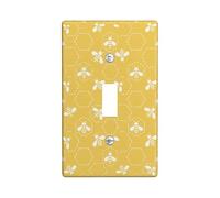 Bee Single Light Switch Cover Plate, Nature Playful Hexagon Honeycomb Summer Yellow Plastic Standard Size Switch Plate Decorative for Home Living Room Bedroom Bathroom Decor (Single)