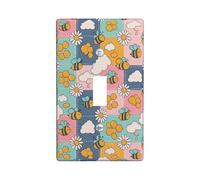 Bee Single Light Switch Cover Plate, Playful Fanciful Flower Honeycomb Spring Yellow Plastic Standard Size Switch Plate Decorative for Home Living Room Bedroom Bathroom Decor (Single)