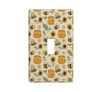 Bee Single Light Switch Cover Plate, Playful Fanciful Sunflower Honey Jar Spring Yellow Plastic Standard Size Decorative Wall Plates for Living Room Bedroom Home Office Decor (Single)