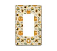 Bee Single Rocker Light Switch Cover, Playful Fanciful Sunflower Honey Jar Spring Yellow Plastic Standard Size Decorative Wall Plates for Home Living Room New Apartment Decor