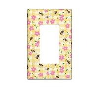 Bee Single Rocker Light Switch Cover, Spring Floral Flower Leaf Spring Yellow Plastic Standard Size Switch Plate Decorative for Bedroom Bathroom Kitchen Entrance Decor