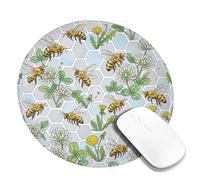 Bee Small Mouse Pad, Nature Botanical Honeycomb Flower Spring Yellow Round Rubber Smooth Aesthetic Mousepads for Desk Idea for Home Office Desk Laptop Gamers Gift Round 8x8 Inch