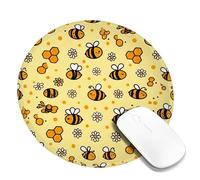 Bee Small Mouse Pad, Playful Cartoonish Honeycomb Flower Spring Yellow Round Rubber Smooth Mini Travel Desk Mousepad Idea for Home Office Desk Laptop Gamers Gift Round 8x8 Inch