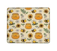 Bee Small Mouse Pad, Playful Fanciful Honey Jar Sunflower Summer Yellow Square Rubber Smooth Portable Travel Mousepad Desk Decor for Office Home Dorm Laptop Square 8x10 Inch