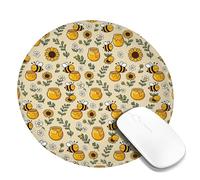 Bee Small Mouse Pad, Summer Playful Sunflower Honey Jar Summer Yellow Round Rubber Non Slip Aesthetic Mousepads for Desk Idea for Home Office Desk Laptop Gamers Gift Round 8x8 Inch