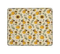 Bee Small Mouse Pad, Summer Playful Sunflower Honey Jar Summer Yellow Square Rubber Non Slip Mini Travel Desk Mousepad Desk Decor for Office Home Dorm Laptop Square 8x10 Inch