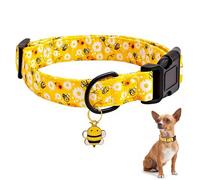 Bee Soft Dog Collar - Adjustable Floral Dog Collar with Colorful Flower Print - Lightweight Pet Accessory for Small Medium and Large Dogs - Yellow Bee Design