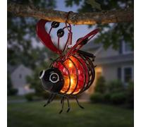 Bee Solar Lights Outdoor Garden Hanging - Garden Lanterns Solar Powered, Outdoor Hanging Solar Waterproof Bee Light, Hanging Metal Bees Lanterns Painted Iron Art Crafts,Cute Outdoor Statues (Red)