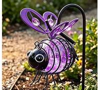 Bee Solar Lights Outdoor Garden, LED Hanging Metal Bees Lanterns, Hanging Bee Solar Garden Lights, Outdoor Statues Figurine Lights Decorations Hanging Animals Lamp for Garden Decoration (Purple)