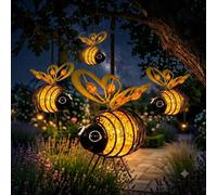 Bee Solar Lights, Solar Bee Lights Outdoor Garden, Solar Glow Bee Lantern, Hanging Metal Bees Lanterns Painted Iron Art Crafts, Waterproof Solar-Powered Bee Light for Yard Porch Garden Decoration