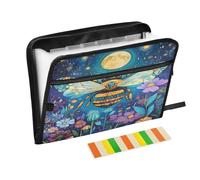Bee Starry Purple Flowers Floral Expanding File Folder 13 Pockets Accordion File Organiser Folders for Paperwork A4 Storage Portable Document Organiser Filing Wallet