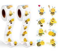 Bee Stickers, 2 Roll Cute Yellow Bumble Honey Bee Stickers, Round Bee Label Stickers for Birthday Baby Shower Teacher Reward Decoration,500 Pcs Each Roll(Bee)