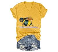 Bee Strong T-Shirt Funny Honey Bee V Neck Cotton Shirt for Women, purple, M