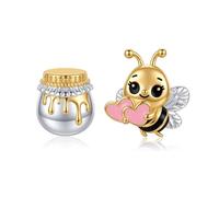 Bee Stud Earrings 925 Sterling Silver Cute Animal Bumblebee & Honey Jar Earrings Hypoallergenic Honeybee Jewelry Gifts for Women