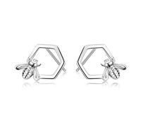 Bee Stud Earrings Sterling Silver Honey Bumble Bee Comb Studs Gifts for Women Girls (Bee stud earrings-silver)
