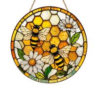 Bee Sun Catcher, Flower Stained Glass Suncatcher for Windows, Rustic Acrylic Suncatchers, Insect Window Hanging Ornament for Garden, Balcony & Bedroom, Bumble Bee Gifts for Women
