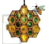 Bee Sun Catcher Ornament - Acrylic Honeycomb Decor, Nature Inspired Hanging Accent, Bright Window Decoration, Outdoor Garden Balcony Charm, Cute Nursery Indoor Accessory for Home