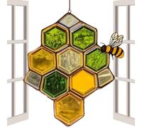 Bee Sun Catcher Ornament - Acrylic Honeycomb Decor, Nature Inspired Hanging Accent, Bright Window Decoration, Outdoor Garden Balcony Charm, Cute Nursery Indoor Accessory for Home