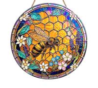 Bee Suncatchers for Windows, Stained Glass Sun Catchers for Windows, Acrylic Bees Sun Catchers with Cord, Window Hanging Decor for Home, Garden, Patio & Fence, Bumble Bee Gifts for Women Girls