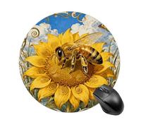 Bee Sunflower Disc Mouse Pad Round Laptop Mouse Mat Cute Computer Mousepad Keyboard Pad Non-Slip Desk Pads for Gaming Office Work Home