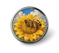 Bee Sunflower Disc Round Lapel Pins for Men Women Metal Button Pin Fashion Personalized Brooch Pins for Men Suits Cute Brooch Badge for Backpack Clothing Hat Bag Decoration