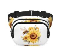 Bee Sunflower Double Layer Waist Bag Pack Yellow Flower Bum Bag Fanny Pack for Men Women, Adjustable Belt Bag for Travel Hiking Running Cycling Festival